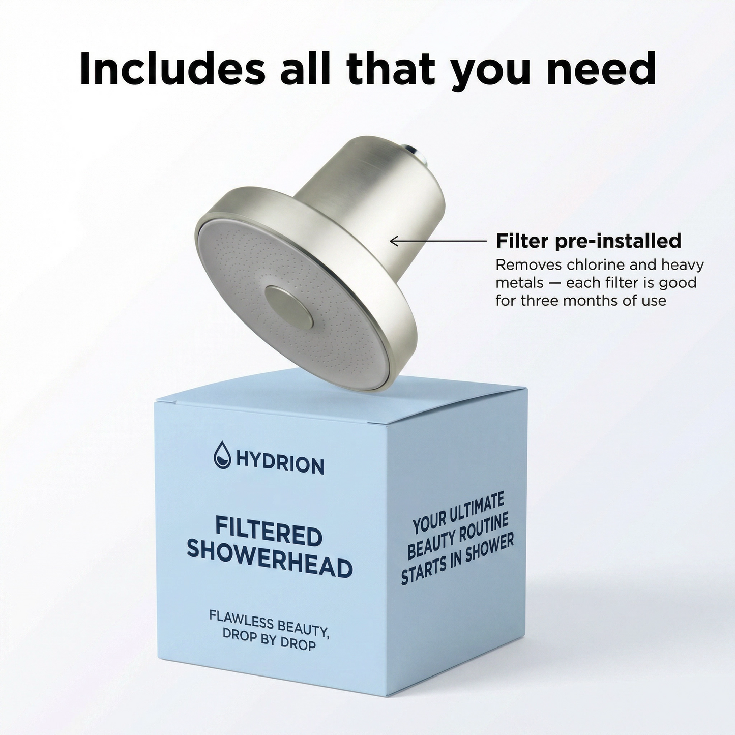 Hydrion Filtered Showerhead | 20-Stage Hard Water Purifier for Hair & Skin