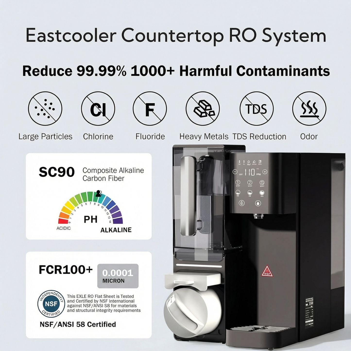 Countertop Reverse Osmosis Water Filter & Hot Water Dispenser – 6 Temperature Settings, 0.0001 Micron RO, NSF/ANSI 58 Certified, 4.5L Tank