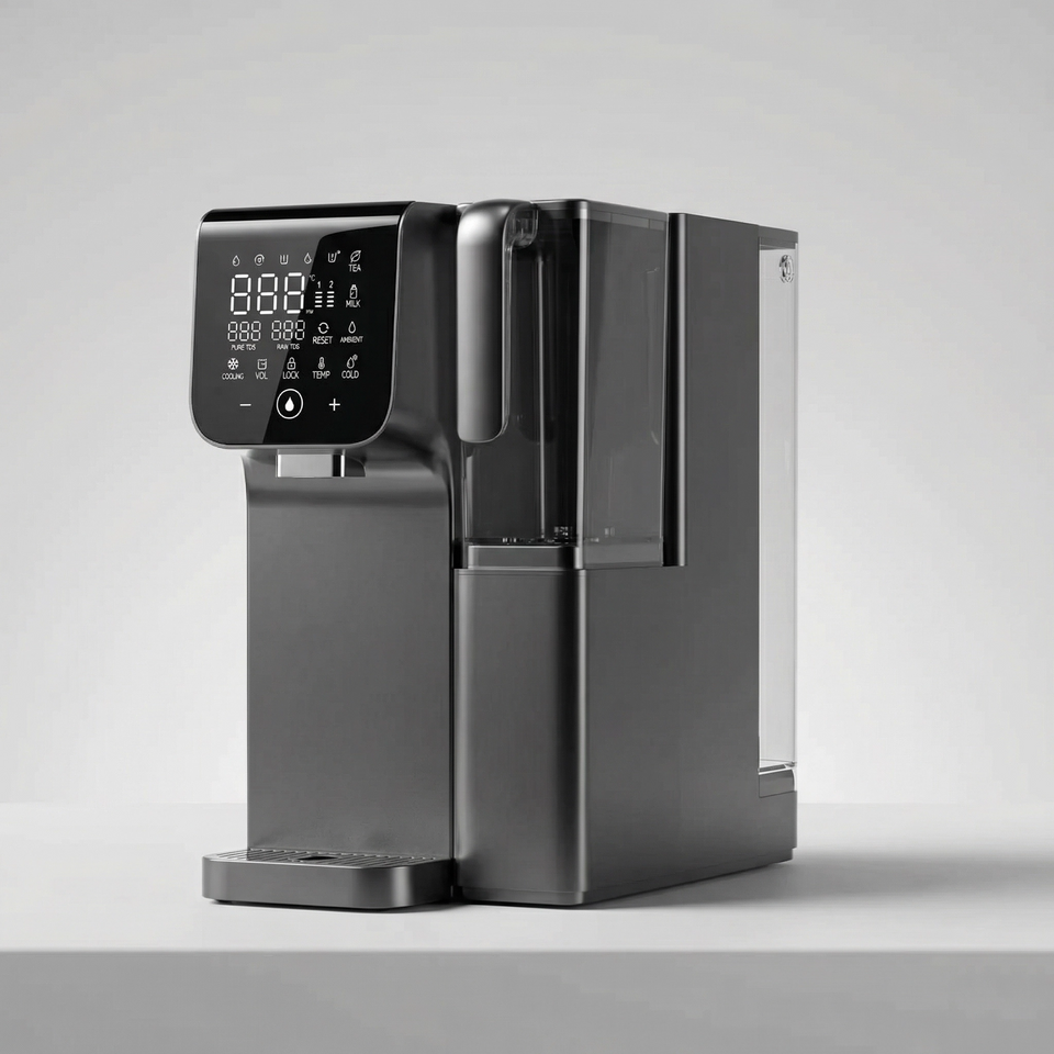 Countertop Reverse Osmosis Hot & Cold Water Dispenser – 7-Stage RO + UV Sterilisation, Dual TDS Display, Adjustable Temperature, 5.5L Tank, No Installation
