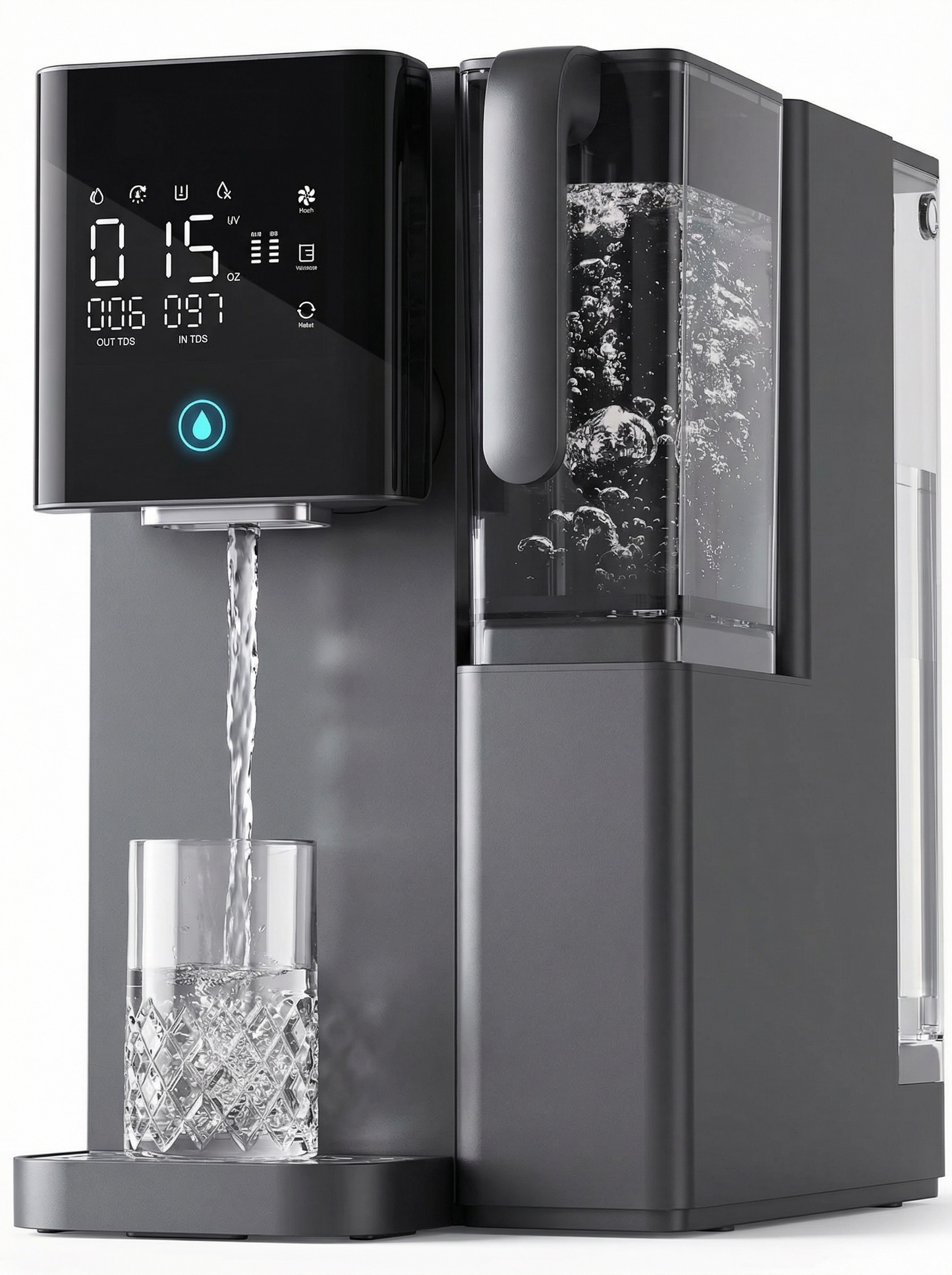 Countertop Reverse Osmosis Hot & Cold Water Dispenser – 7-Stage RO + UV Sterilisation, Dual TDS Display, Adjustable Temperature, 5.5L Tank, No Installation