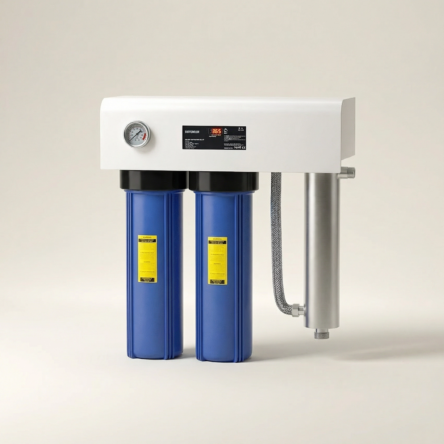 Wall-Mounted Whole House UV Water Treatment System — 3-Stage Dual Big Blue + UV, 132 Lpm, 1" BSP
