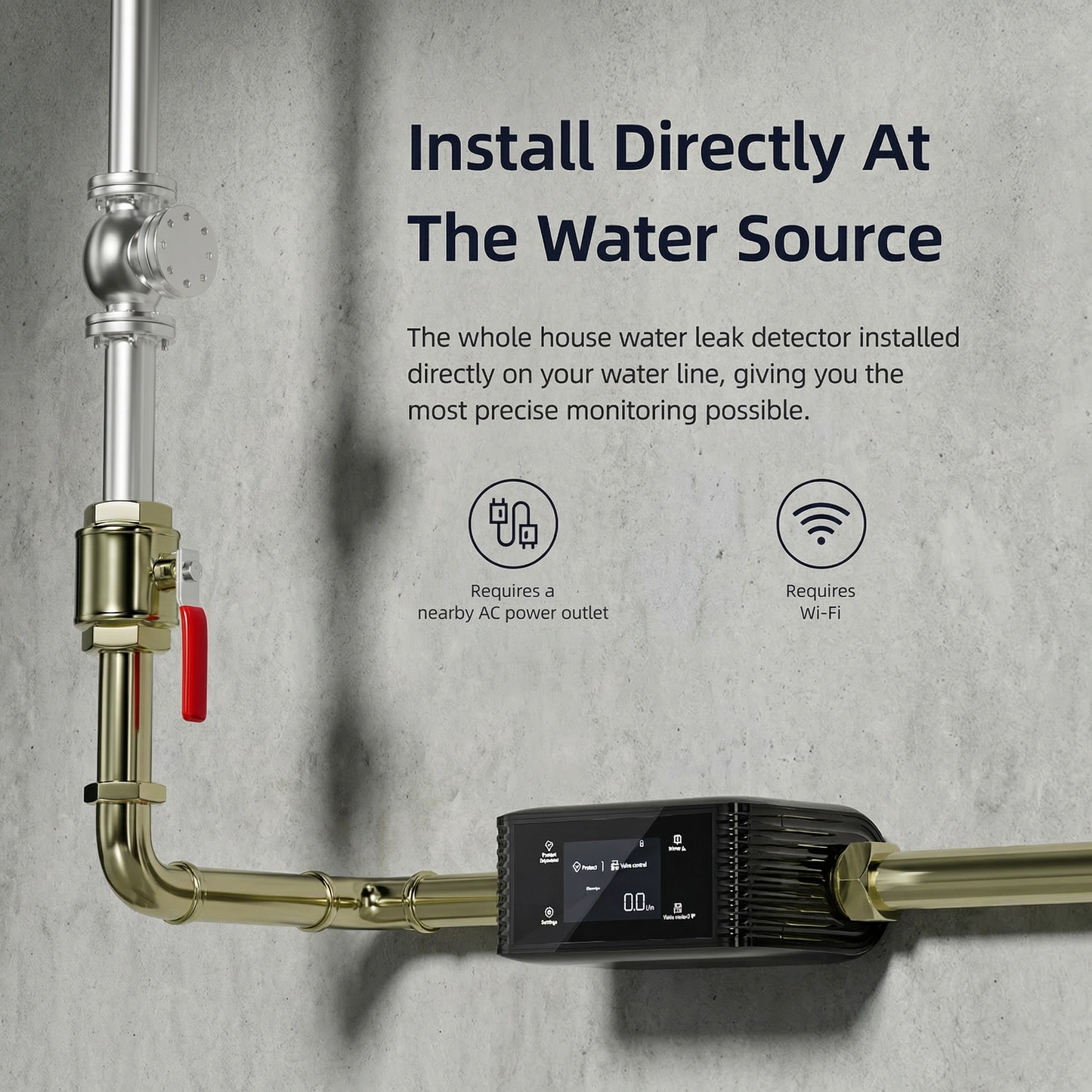 Rilevatore di perdite d'acqua intelligente per tutta la casa con valvola di spegnimento automatico