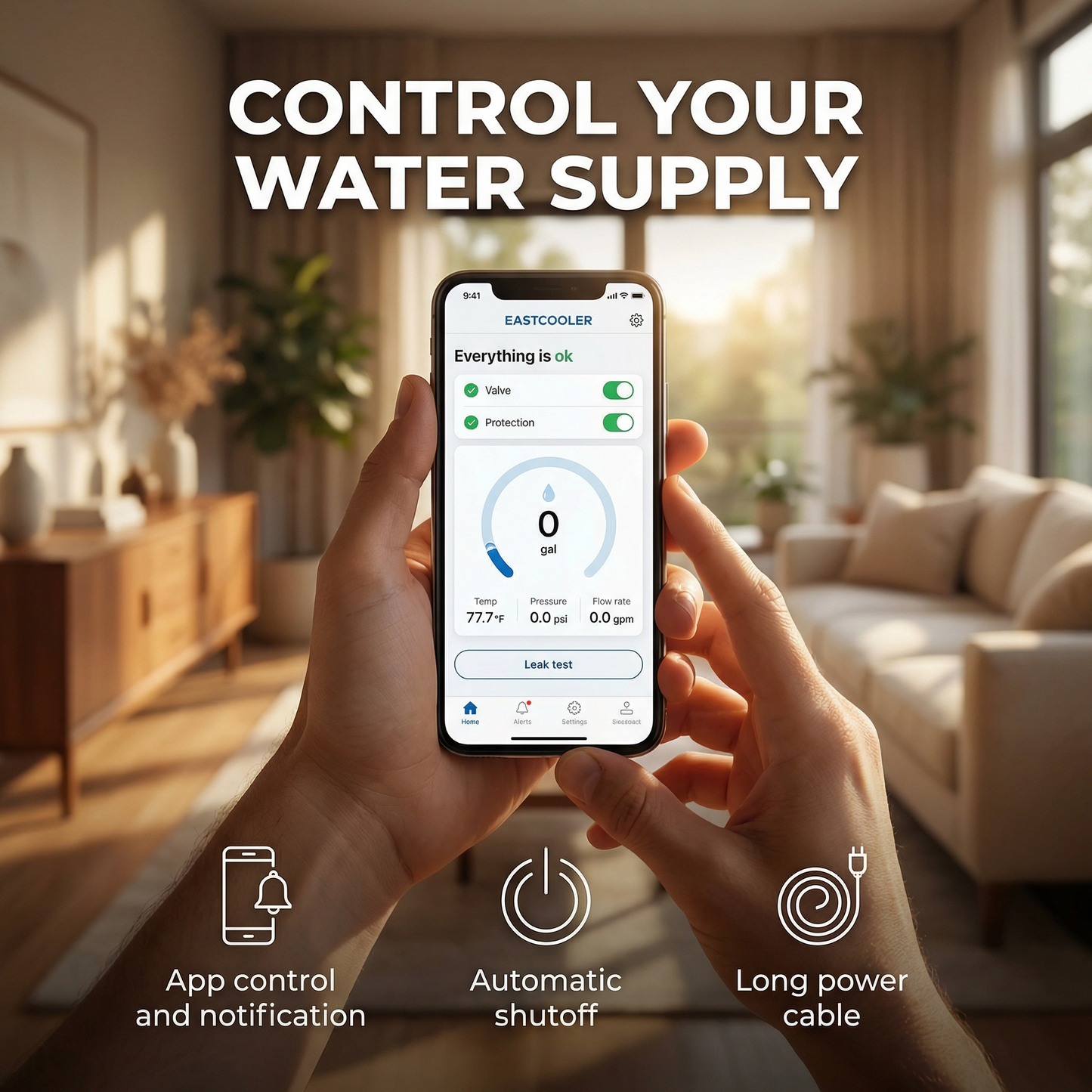 Rilevatore di perdite d'acqua intelligente per tutta la casa con valvola di spegnimento automatico